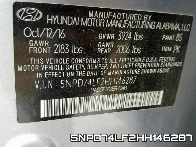 5NPD74LF2HH146287 фото 2