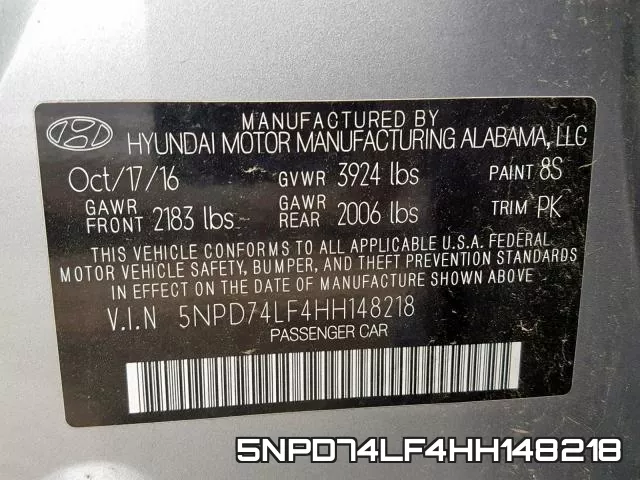 5NPD74LF4HH148218 фото 2