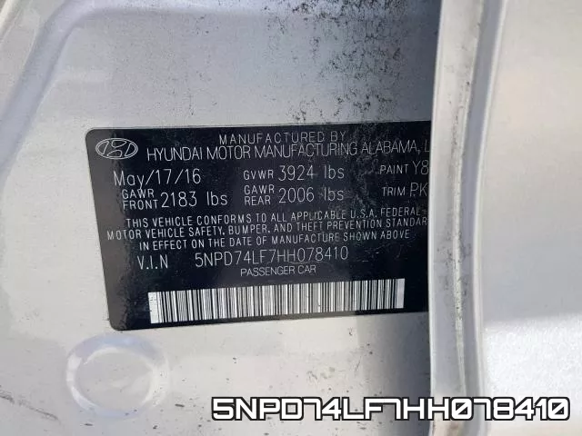 5NPD74LF7HH078410 фото 2