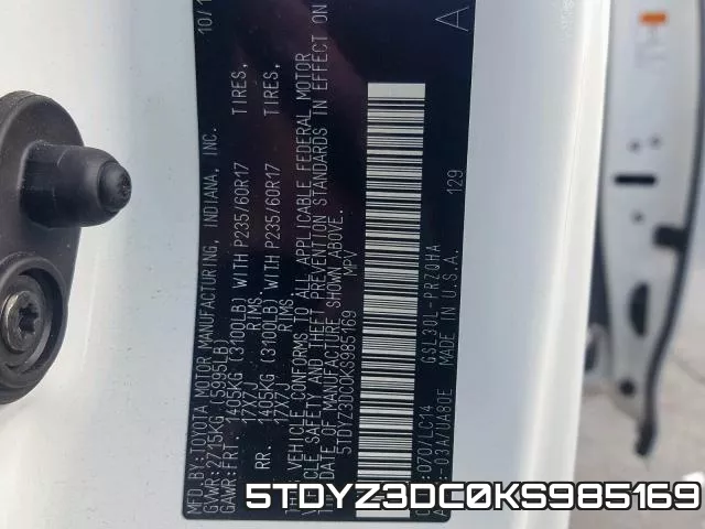 5TDYZ3DC0KS985169 фото 2