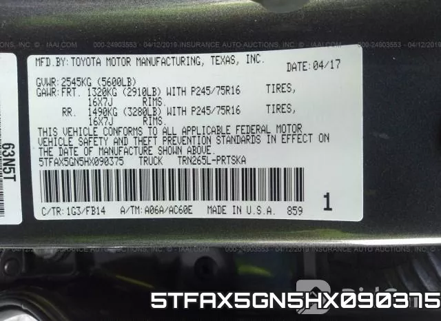 5TFAX5GN5HX090375 фото 10