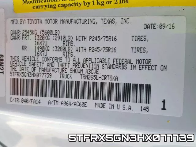 5TFRX5GN3HX077739 фото 2