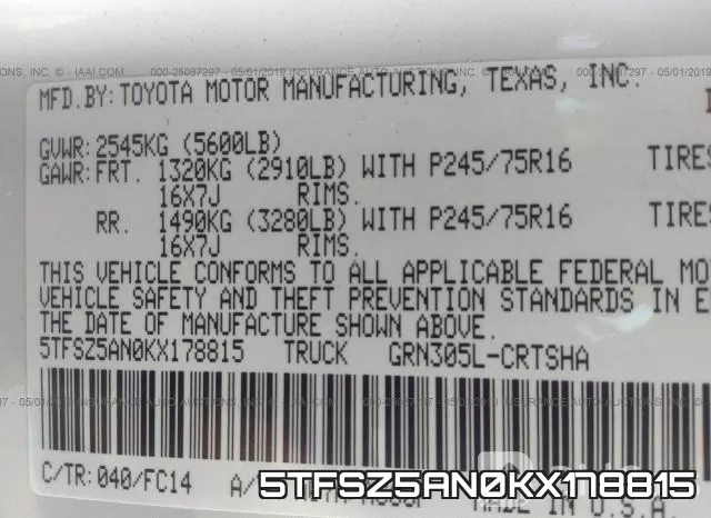 5TFSZ5AN0KX178815 фото 10