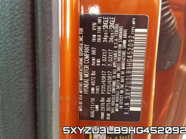 5XYZU3LB9HG452092 фото 2