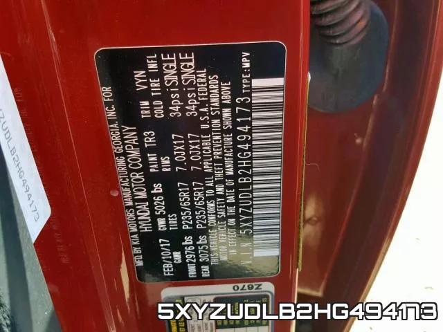5XYZUDLB2HG494173 фото 2