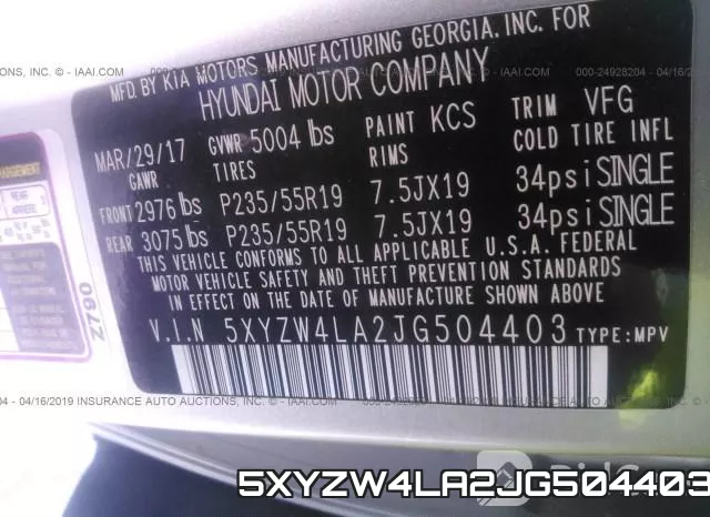 5XYZW4LA2JG504403 фото 10