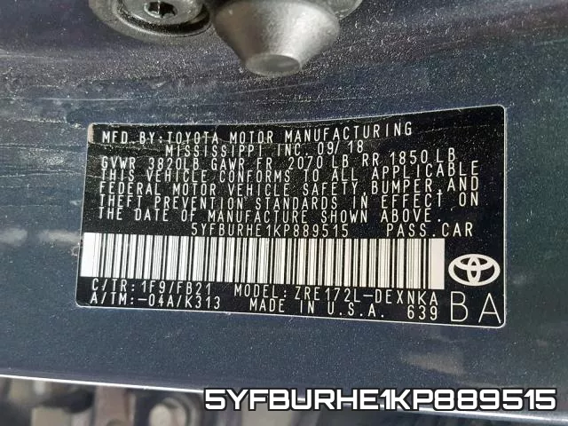 5YFBURHE1KP889515 фото 2