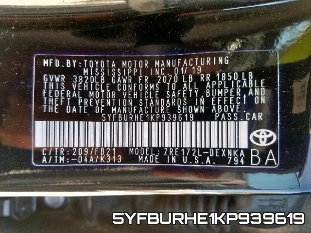 5YFBURHE1KP939619 фото 2