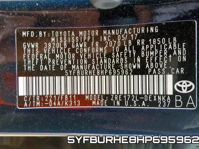 5YFBURHE8HP695962 фото 2