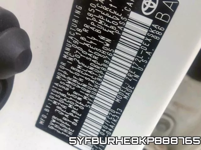 5YFBURHE8KP888765 фото 2