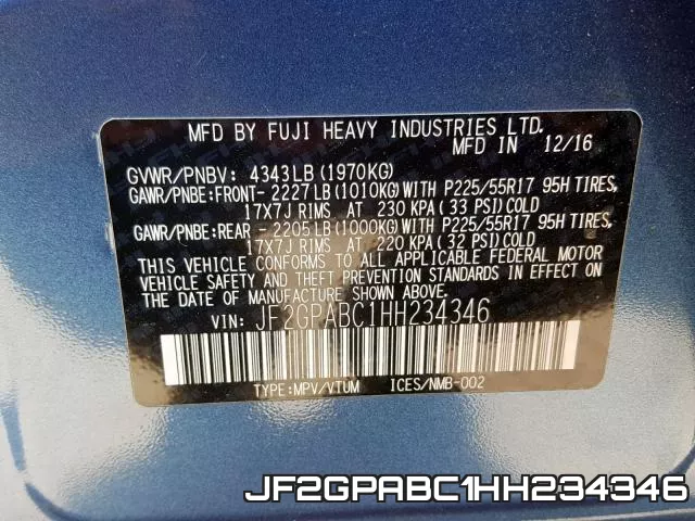 JF2GPABC1HH234346 фото 2