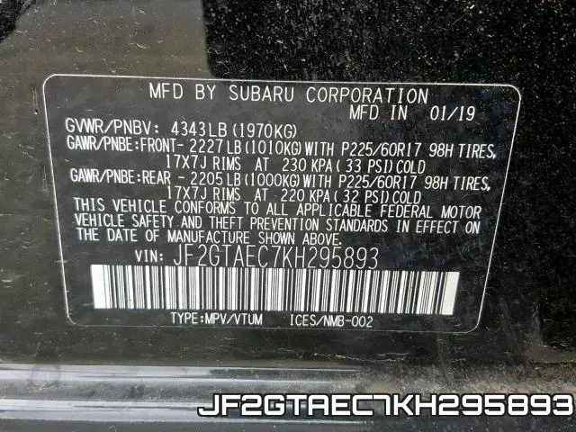 JF2GTAEC7KH295893 фото 2