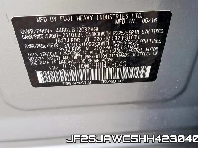 JF2SJAWC5HH423040 фото 2