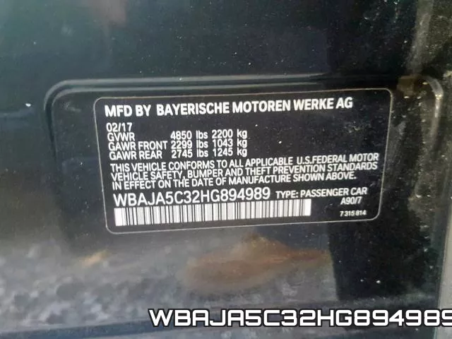 WBAJA5C32HG894989 фото 2