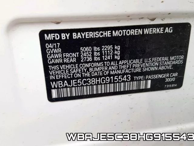 WBAJE5C38HG915543 фото 2