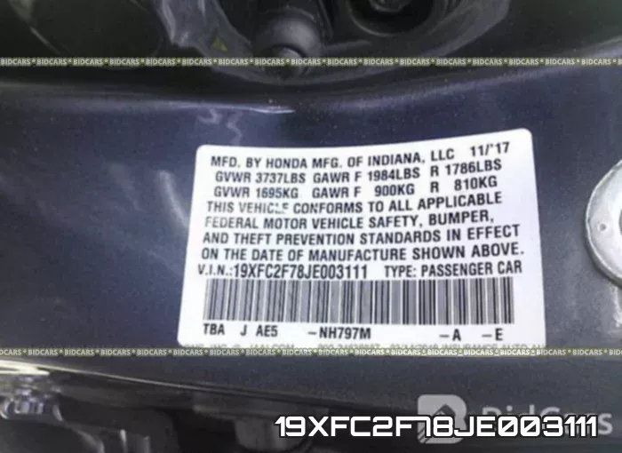 19XFC2F78JE003111 фото 10