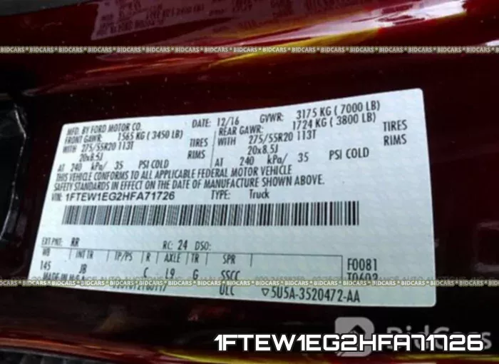 1FTEW1EG2HFA71726 фото 10