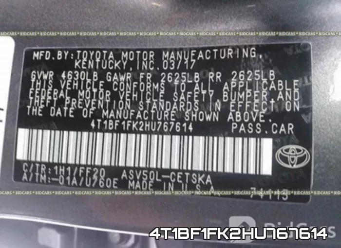 4T1BF1FK2HU767614 фото 10