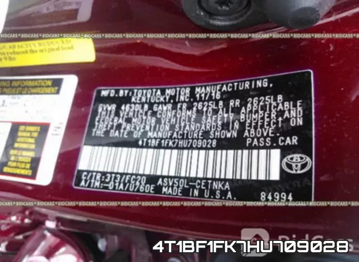 4T1BF1FK7HU709028 фото 10