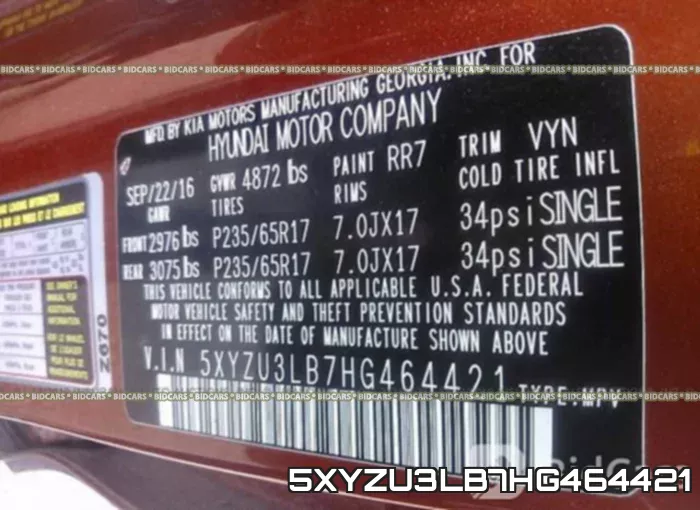 5XYZU3LB7HG464421 фото 10