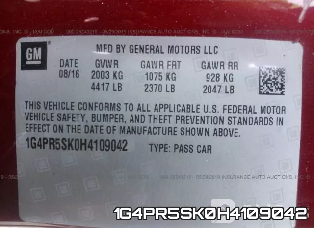 1G4PR5SK0H4109042 фото 10