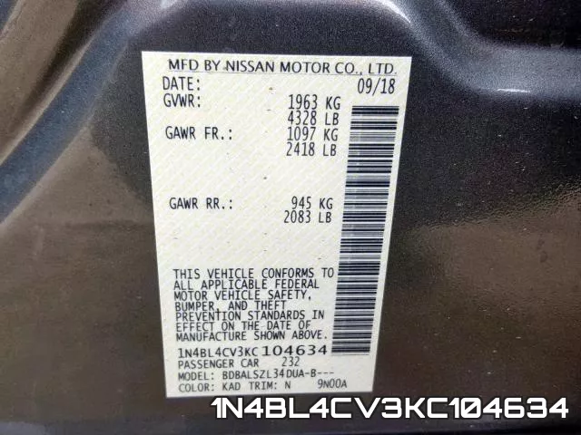 1N4BL4CV3KC104634 фото 2