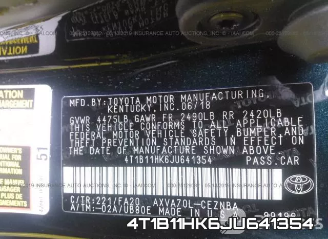 4T1B11HK6JU641354 фото 10