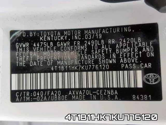 4T1B11HK7KU776120 фото 2