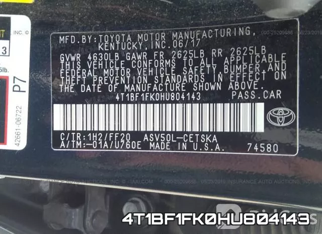 4T1BF1FK0HU804143 фото 10
