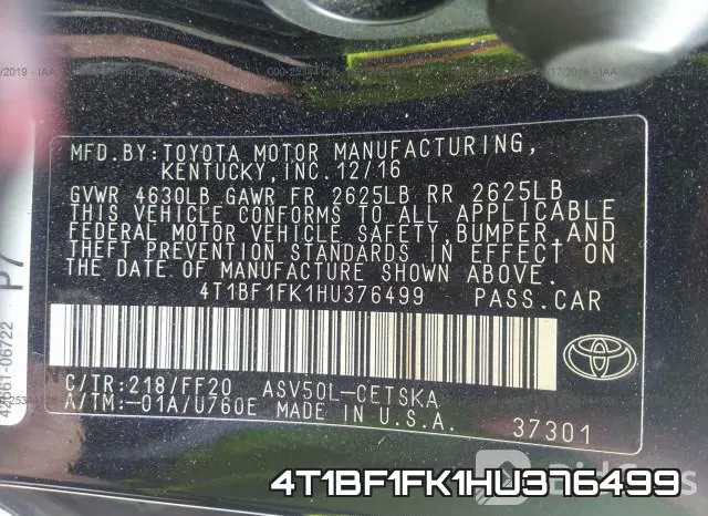 4T1BF1FK1HU376499 фото 10