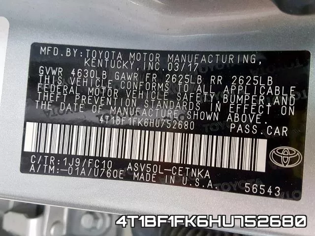 4T1BF1FK6HU752680 фото 2