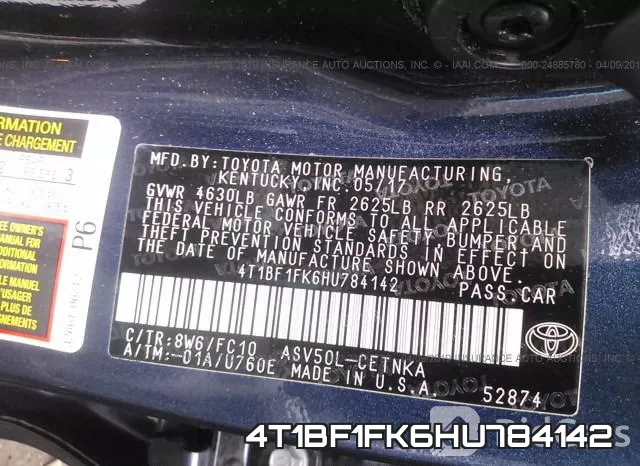 4T1BF1FK6HU784142 фото 10
