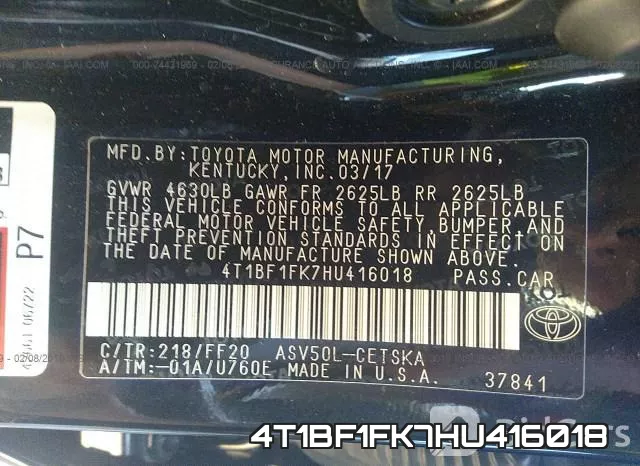 4T1BF1FK7HU416018 фото 10