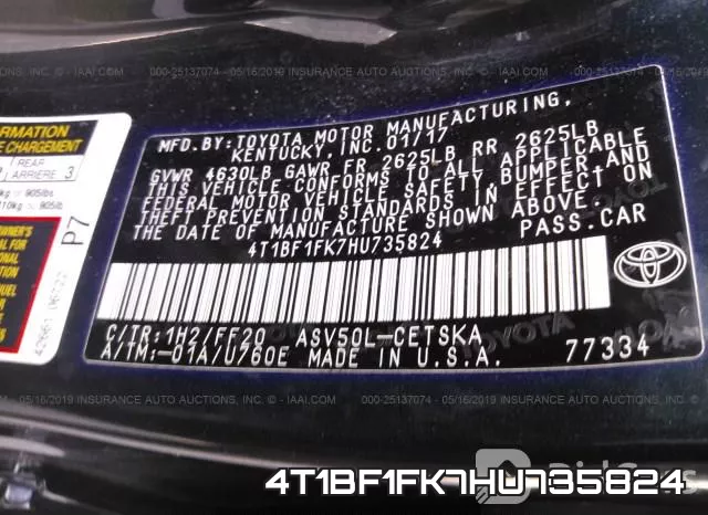 4T1BF1FK7HU735824 фото 10