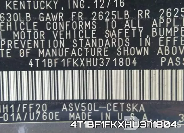 4T1BF1FKXHU371804 фото 10