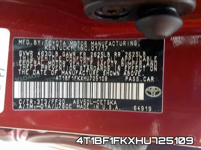 4T1BF1FKXHU725109 фото 2