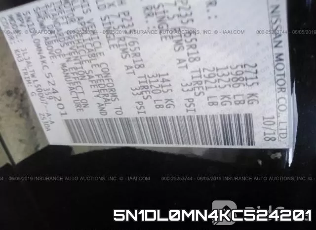 5N1DL0MN4KC524201 фото 10