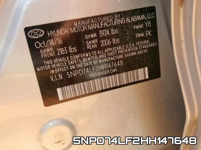 5NPD74LF2HH147648 фото 2