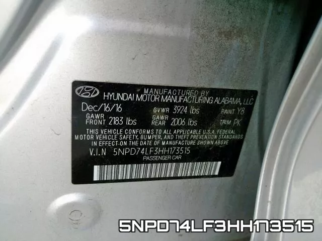 5NPD74LF3HH173515 фото 2