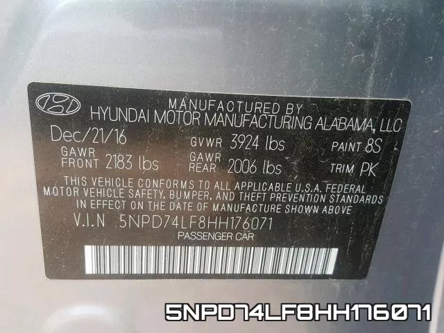 5NPD74LF8HH176071 фото 2