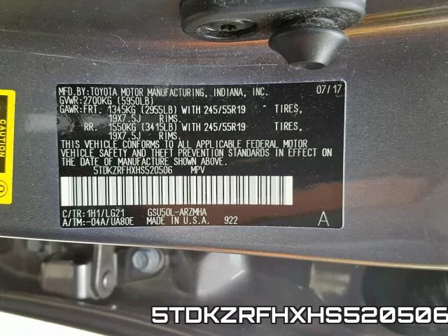5TDKZRFHXHS520506 фото 2