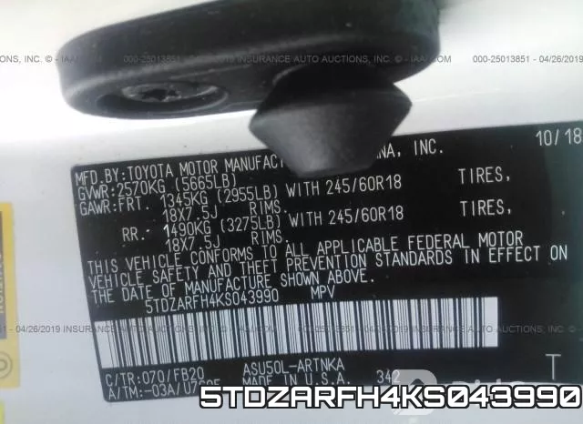 5TDZARFH4KS043990 фото 10