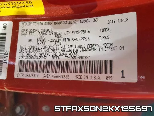 5TFAX5GN2KX135697 фото 2