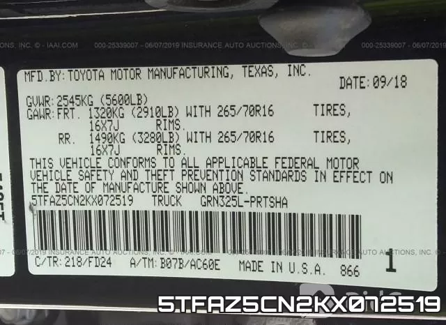 5TFAZ5CN2KX072519 фото 10