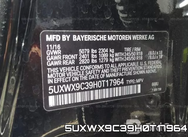 5UXWX9C39H0T17964 фото 9