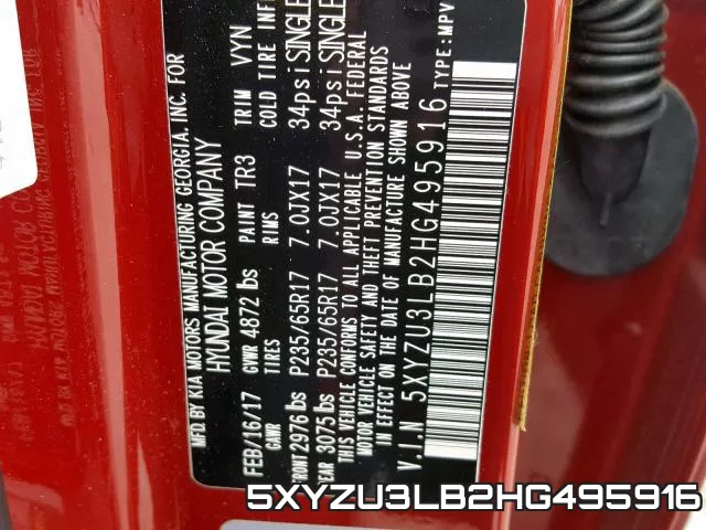 5XYZU3LB2HG495916 фото 2