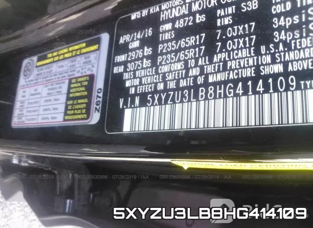 5XYZU3LB8HG414109 фото 9