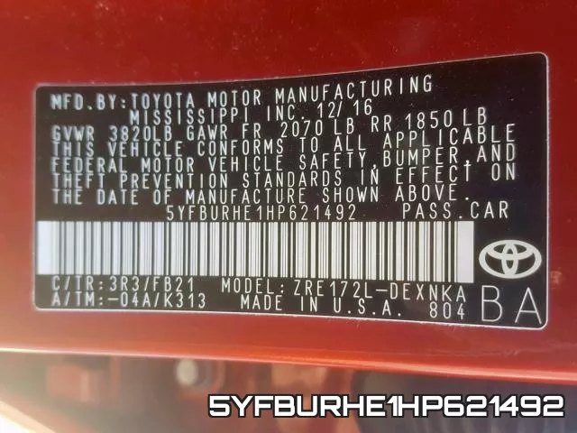 5YFBURHE1HP621492 фото 2