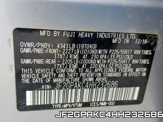 JF2GPAKC4HH232686 фото 2