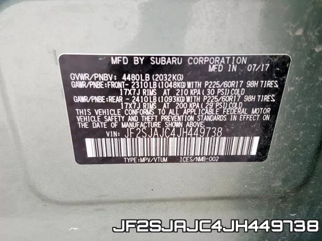 JF2SJAJC4JH449738 фото 2